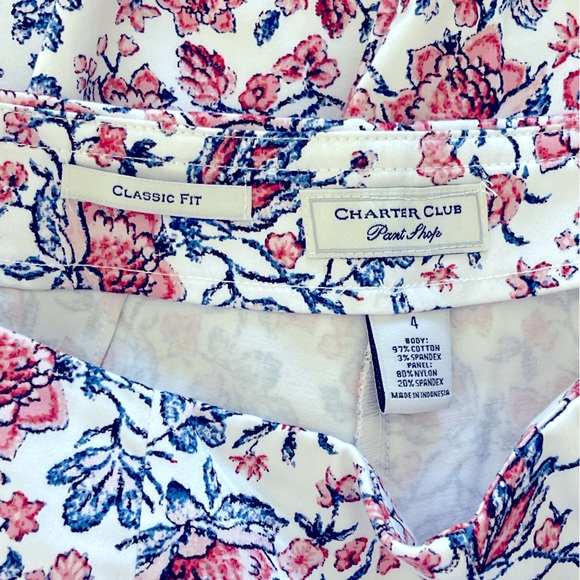 Charter Club White, Blue & Red Floral TummyControl Straight Leg Pants EUC Size 4 - Picture 7 of 10